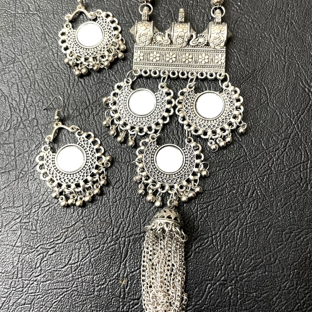 Necklace earrings Mirror & oxidized boho jewelry